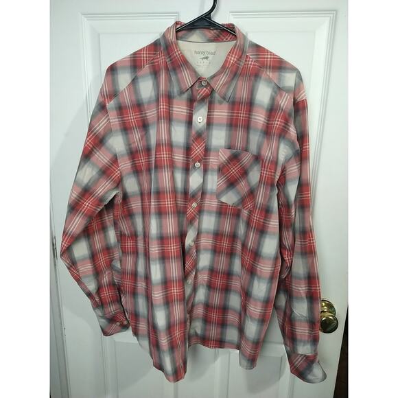 Horny Toad Men's L Shirt Collared Button Red Grey Plaid Long Sleeve - Picture 1 of 11